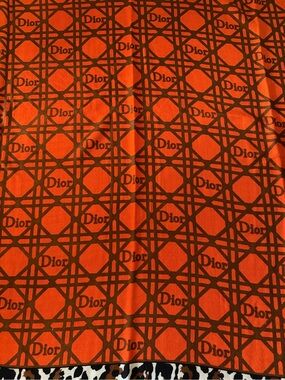 Dior Orange and Brown Logo Pattern Wool/Silk/Cashmere blend Scarf.